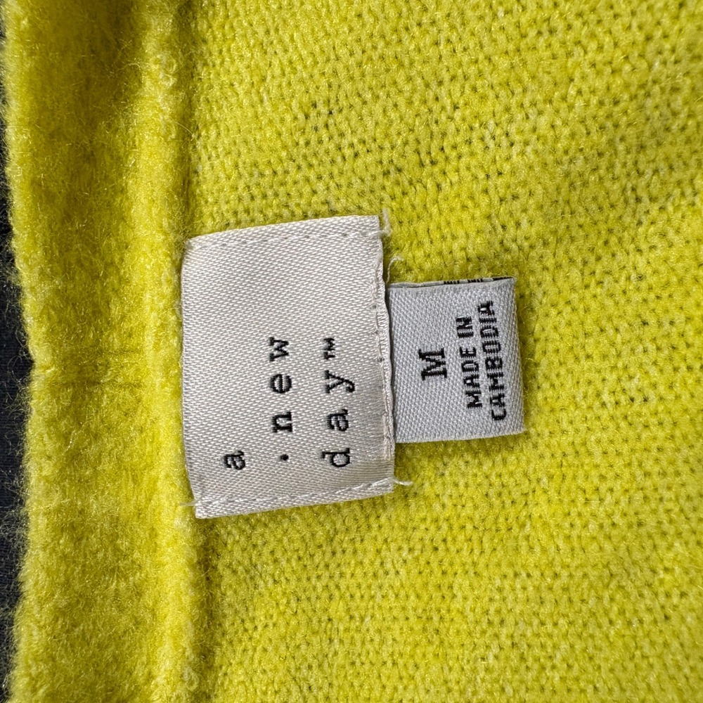 A New Day Medium Open Front Long Cardigan Color Block Oversized Pockets Yellow - Picture 7 of 10